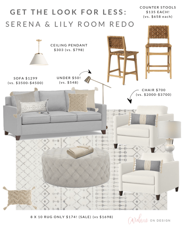 serena & lily look for less neutral gray and white family room design