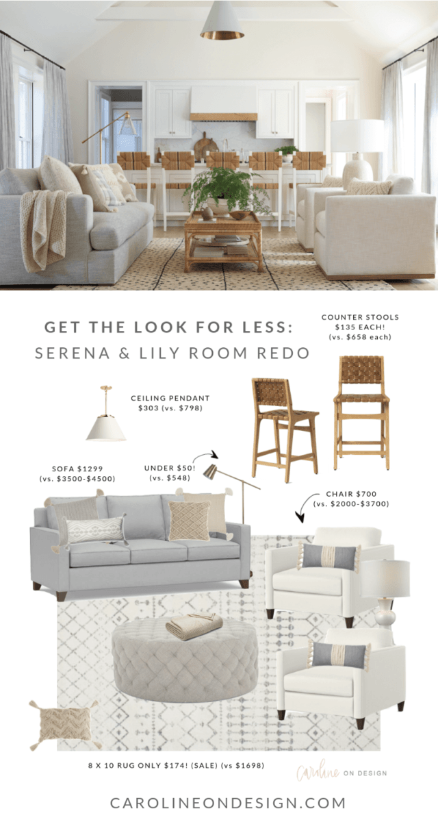 serena & lily look for less neutral family room decor