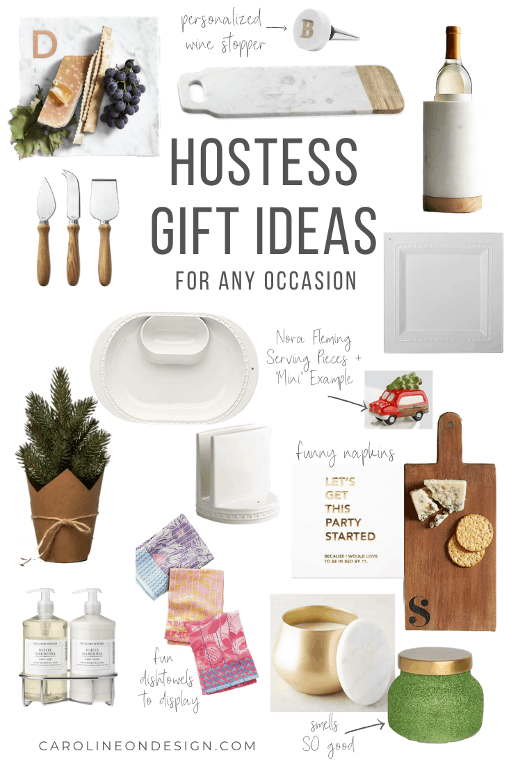 Caroline on Design collage roundup of hostess gift ideas for holiday parties or any occasion.