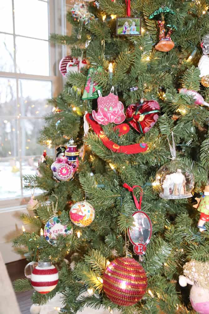 Christmas tree with colorful ornaments.