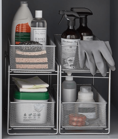 Kitchen Cabinet Storage Silver 2 Drawer Mesh Organizer