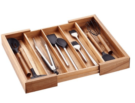 The Container Store Expandable Acacia Utensil Tray
