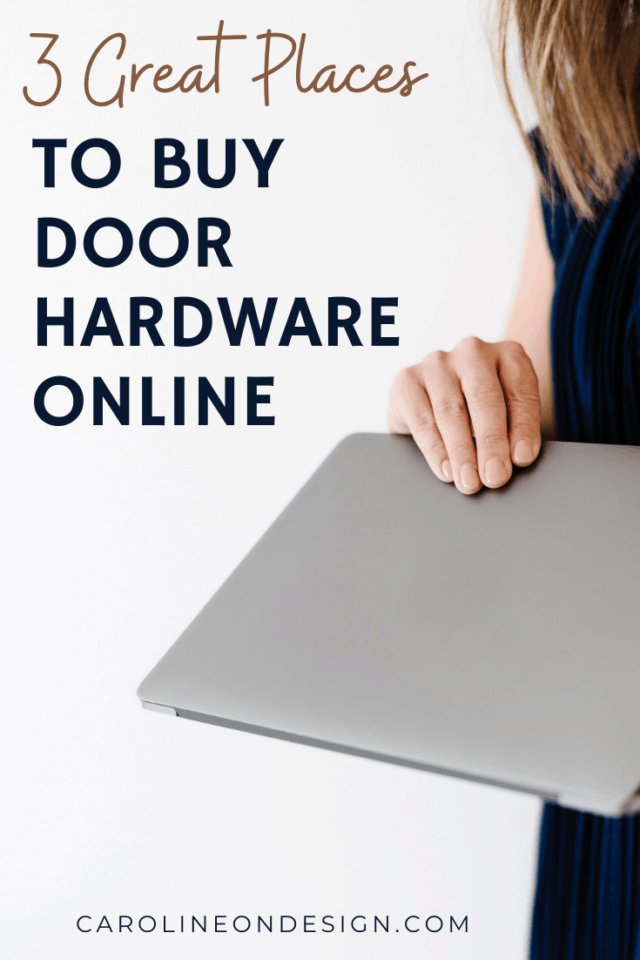 Pinterest image stating 3 great places to buy trending door hardware online