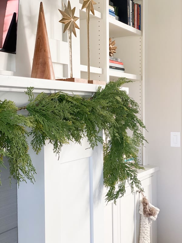 faux garland on mantle